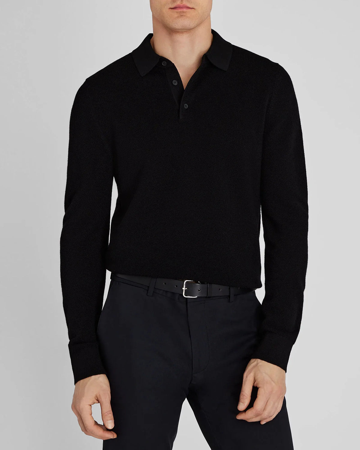 Long-Sleeve Stitch Wool Polo