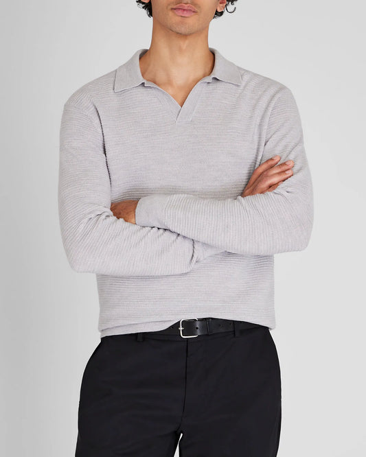 Long-Sleeve Textured Johnny Collar Knit Polo