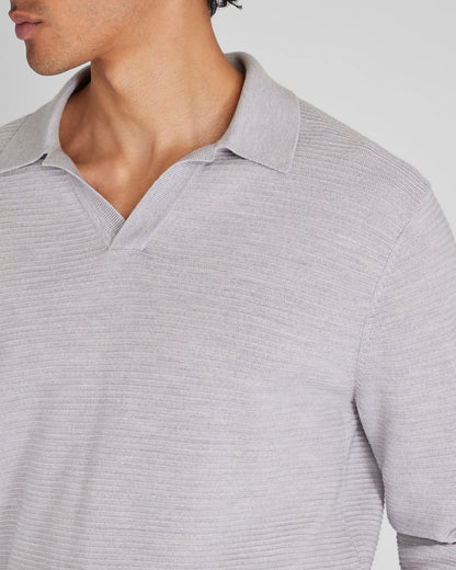 Long-Sleeve Textured Johnny Collar Knit Polo