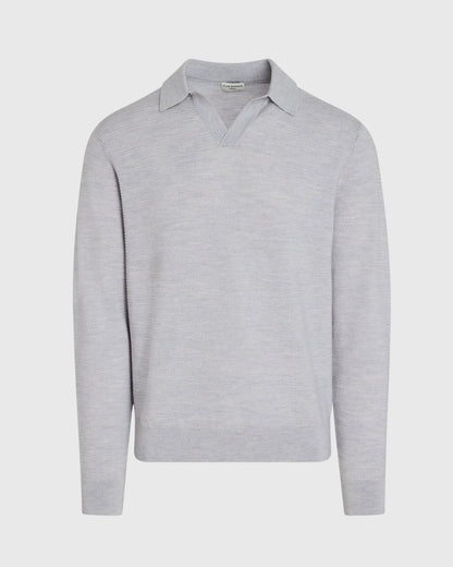 Long-Sleeve Textured Johnny Collar Knit Polo