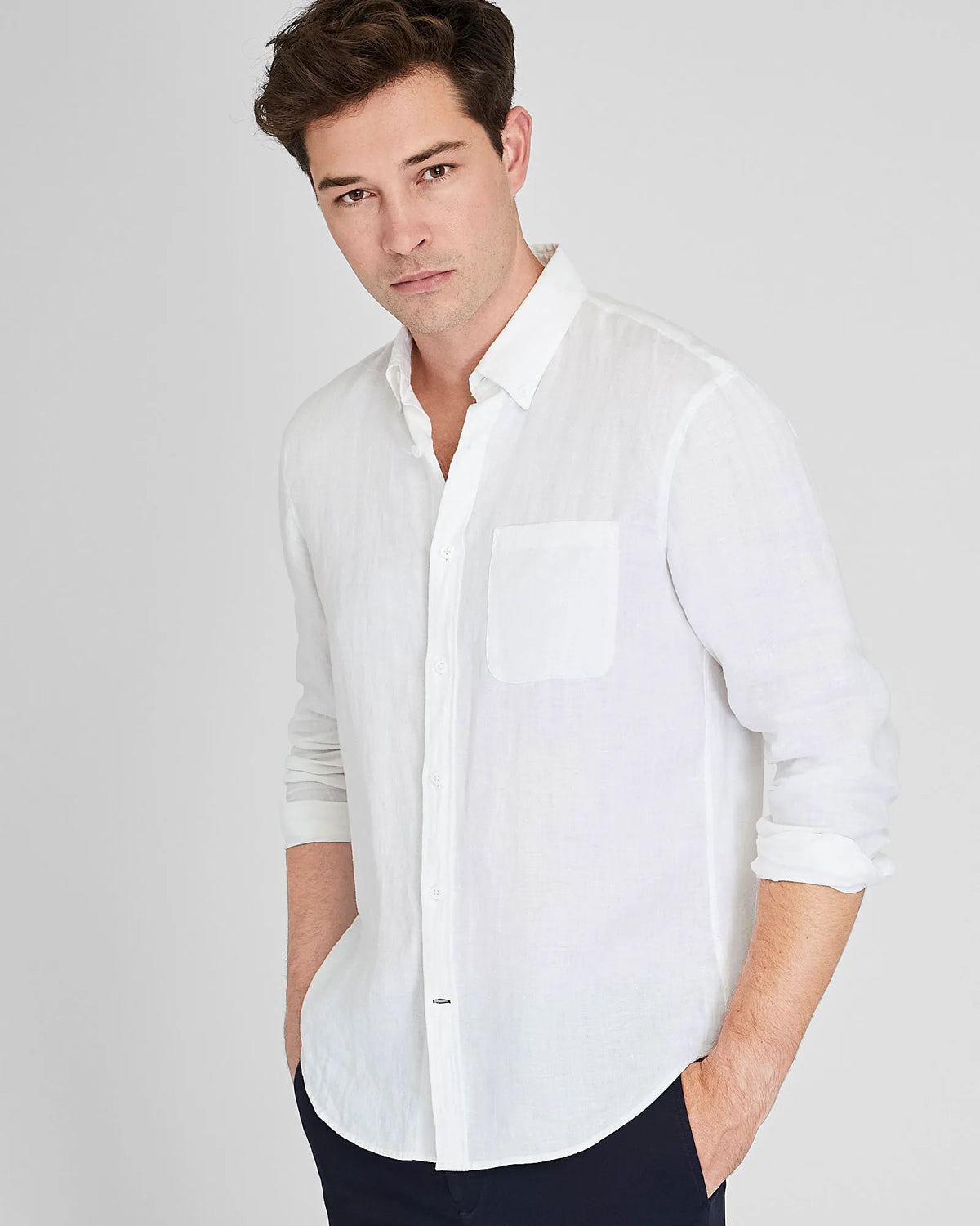 Long-Sleeve Solid Linen Shirt