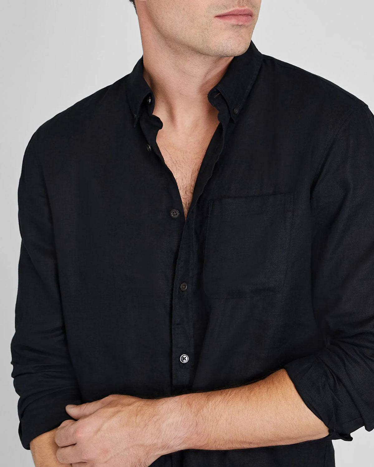 Long-Sleeve Solid Linen Shirt