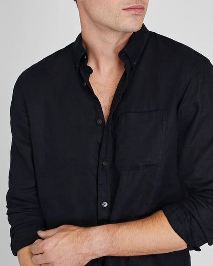 Long-Sleeve Solid Linen Shirt