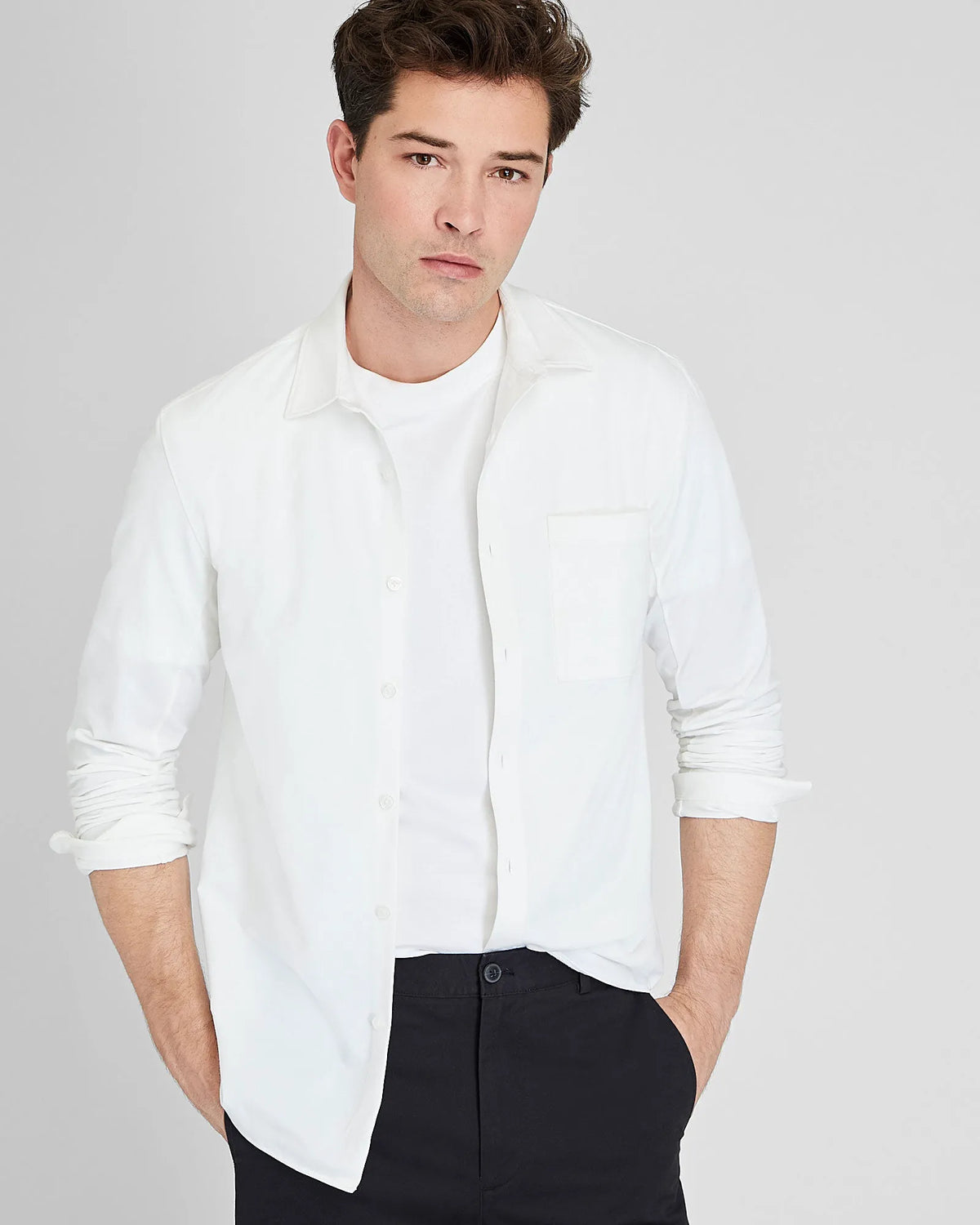Long Sleeve Pique Oxford Knit Shirt