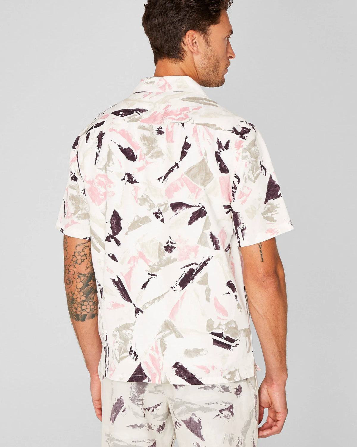 Short Sleeve Camp Collar Block Print Shirt