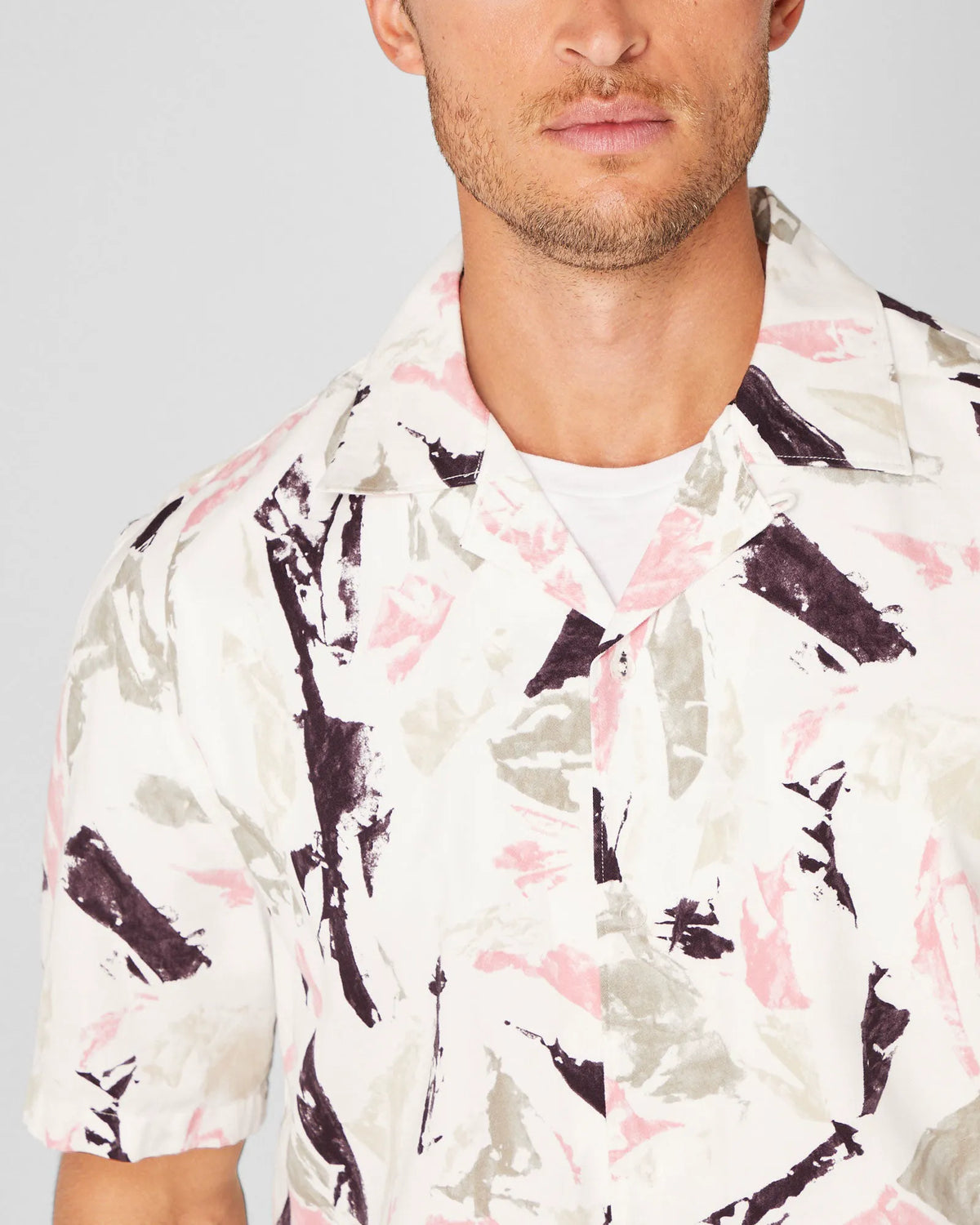 Short Sleeve Camp Collar Block Print Shirt