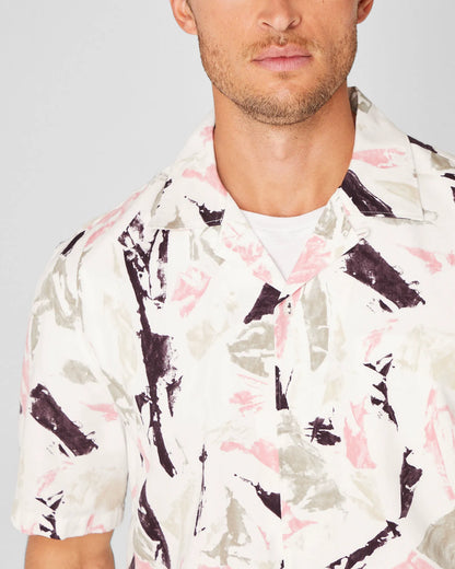 Short Sleeve Camp Collar Block Print Shirt