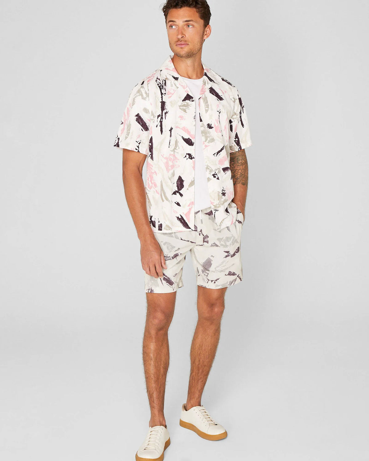 Short Sleeve Camp Collar Block Print Shirt